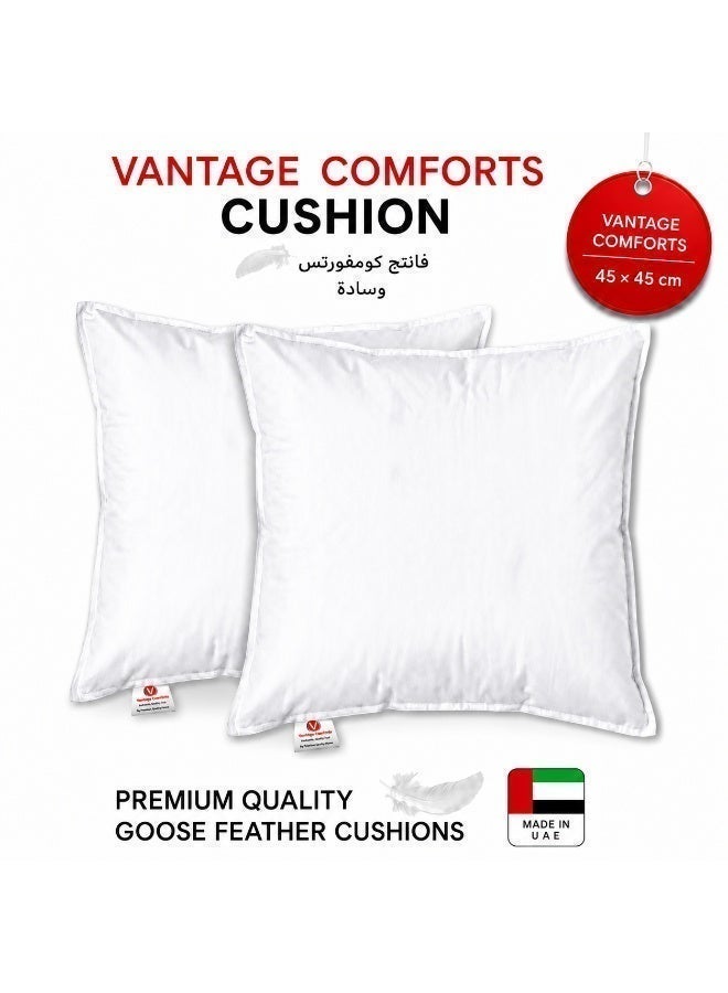 فانتاج كومفورتس وسادة حشو VANTAGE COMFORTS بريش الإوز والزغب – مقاس 45 × 45 سم | 90% ريش إوز طبيعي و10% زغب إوز | غطاء 100% قطن بكثافة 260 TC مقاوم لتسرب الريش | وسادة داخلية فاخرة ناعمة ومنفوشة للأرائك ووسائد الرمي والوسائد الزخرفية - Image 1