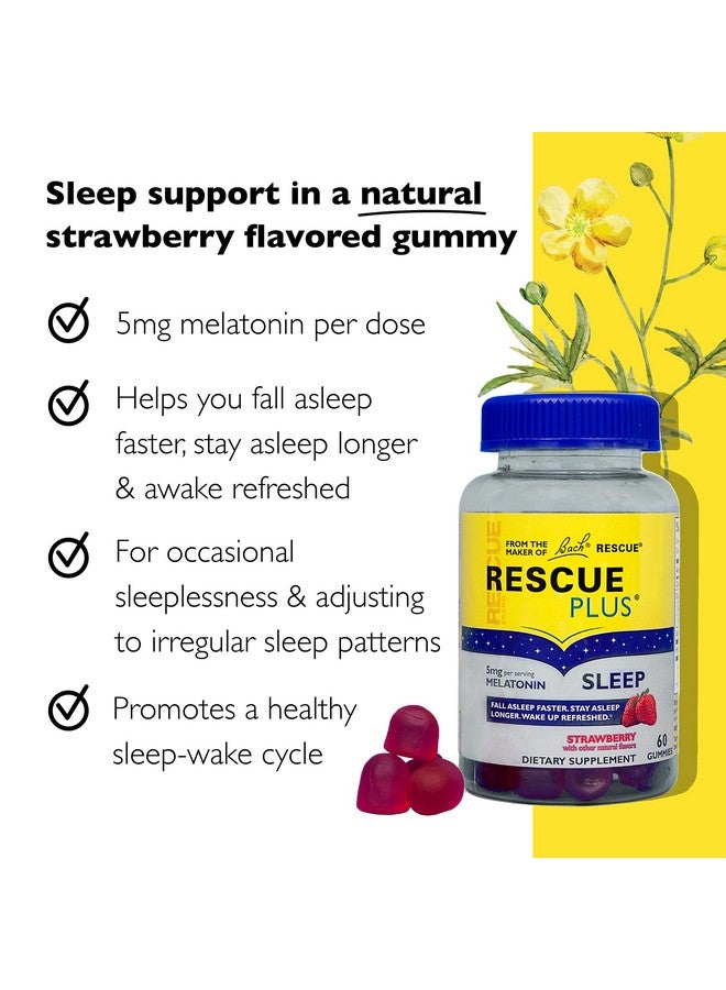 RESCUE Bach RESCUE PLUS Melatonin Sleep Gummies, Natural Strawberry Flavor, Sleep Aid, Dietary Supplement, Vegan, Gluten-Free, No Artificial Flavors, Colors, 60 Count - Image 1