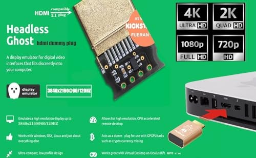 FUERAN HDMI 2.1 Dummy Plug 4K@120Hz Virtual Display Emulator, Headless Adapter, HDMI Display Adapter, Supports 3840x2160@120Hz, 1440P@120Hz, 1080P@120Hz, EDID Emulator for GPU/Remote Desktop - Image 2