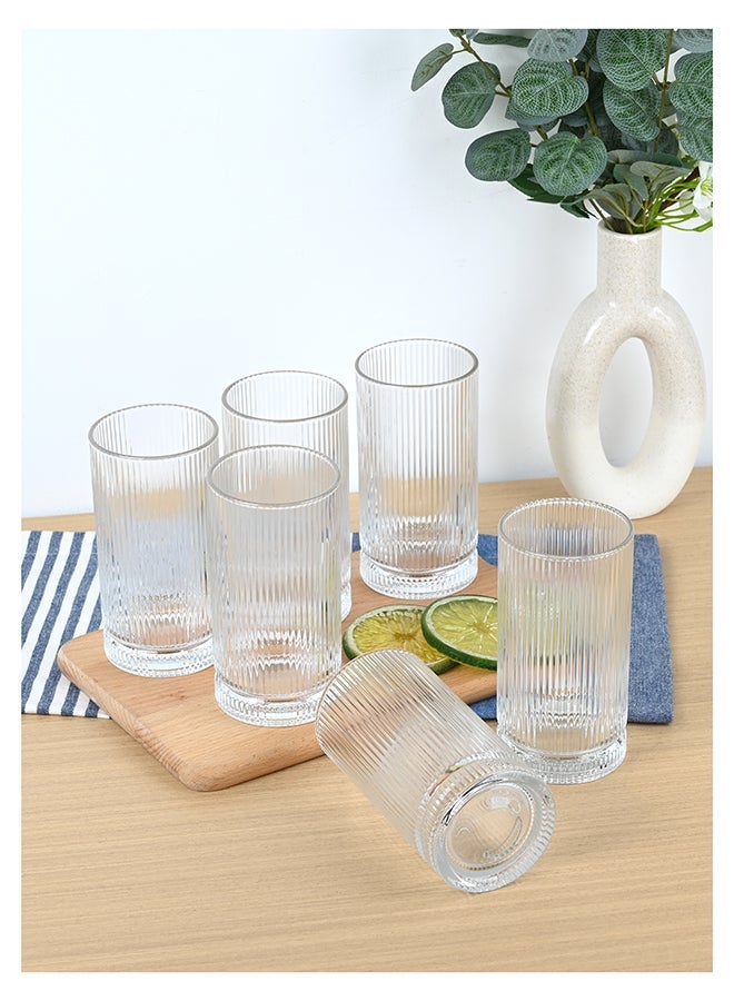 Ollieroo Embossed Pattern Highball Glasses, Set of 6 Drinking Glasses, 475ml Durable Drinkware Cups for Cocktails, Water, Juice, Beer, Wine-Special Edition Glassware Set, Dishwasher Safe - Image 1