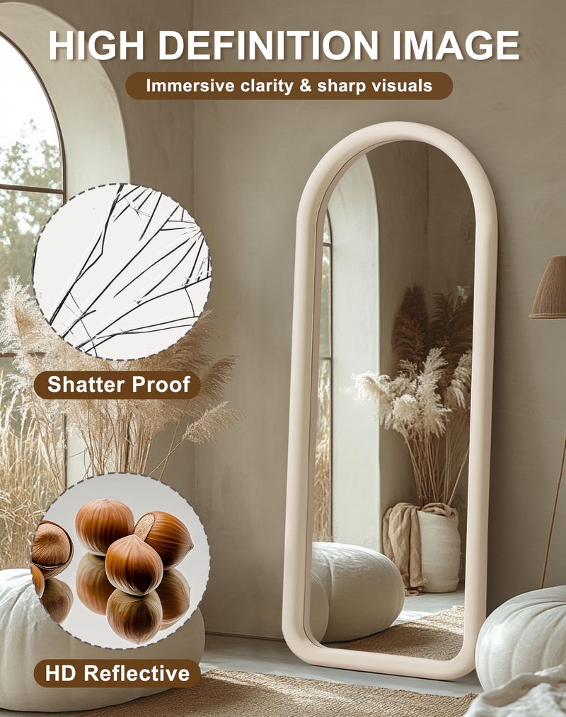 Delma Arched Full Length Mirror, Free Standing Floor Velvet Finish Frame Mirror for Leaning or Hanging, Soft Touch Bedroom & Living Room Decor, Cream White - Image 5