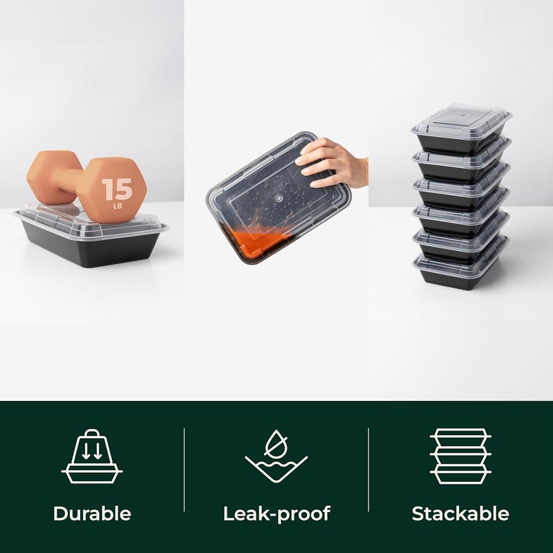 Enther Meal Prep Containers 20 pack 1 Compartment with Lids, Food Storage Bento BPA Free | Stackable | Reusable Lunch Boxes, Microwave/Dishwasher, Freezer Safe,Portion Control (28 oz) - Image 5