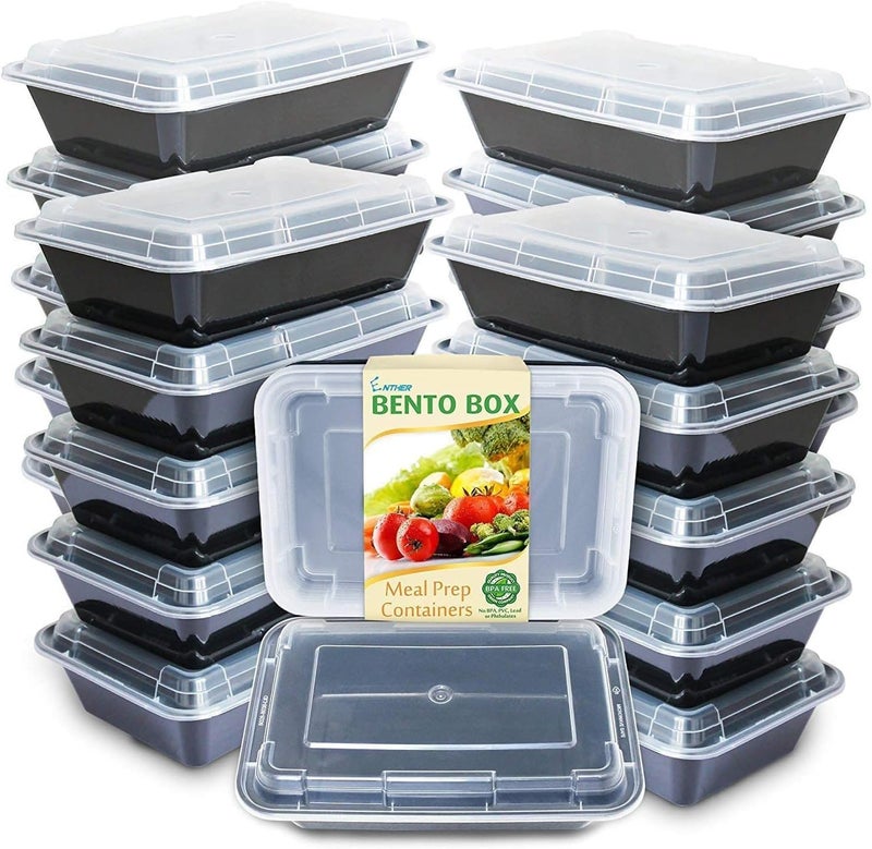 Enther Meal Prep Containers 20 pack 1 Compartment with Lids, Food Storage Bento BPA Free | Stackable | Reusable Lunch Boxes, Microwave/Dishwasher, Freezer Safe,Portion Control (28 oz) - Image 1