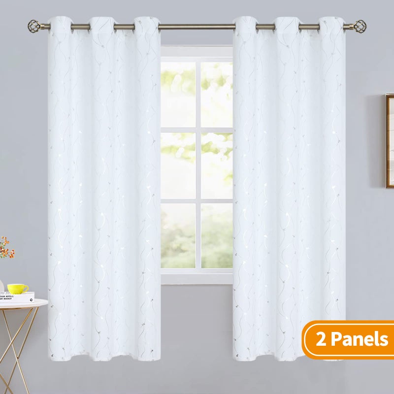 BGment White Curtains 72 Inch Length 2 Panels Set Grommet Thermal Insulated Room Darkening Window Curtains with Wave Line and Dots Printed for Bedroom  42 x 72 Inch  Pure White - Image 2