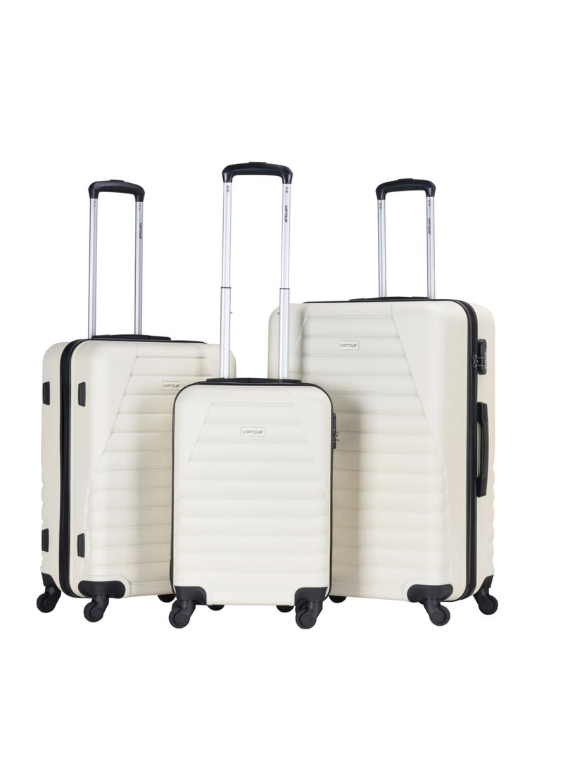 فيبتور مجموعة حقائب سفر ترولي من 3 قطع مصنوعة من مادة ABS الصلبة بعجلات دوارة مع قفل رقمي مقاس 20/24/28 بوصة - أبيض مائل للصفرة
