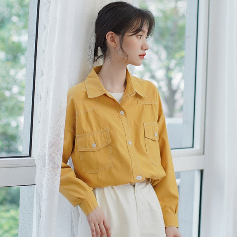Yellow Shirt Women'S Shirt Retro Hong Kong Style 2022 New Design Niche Early Spring Outer Wear Versatile Jacket - Image 4