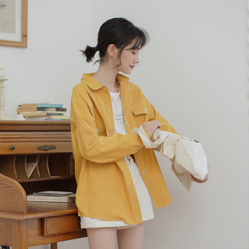 Yellow Shirt Women'S Shirt Retro Hong Kong Style 2022 New Design Niche Early Spring Outer Wear Versatile Jacket - Image 5