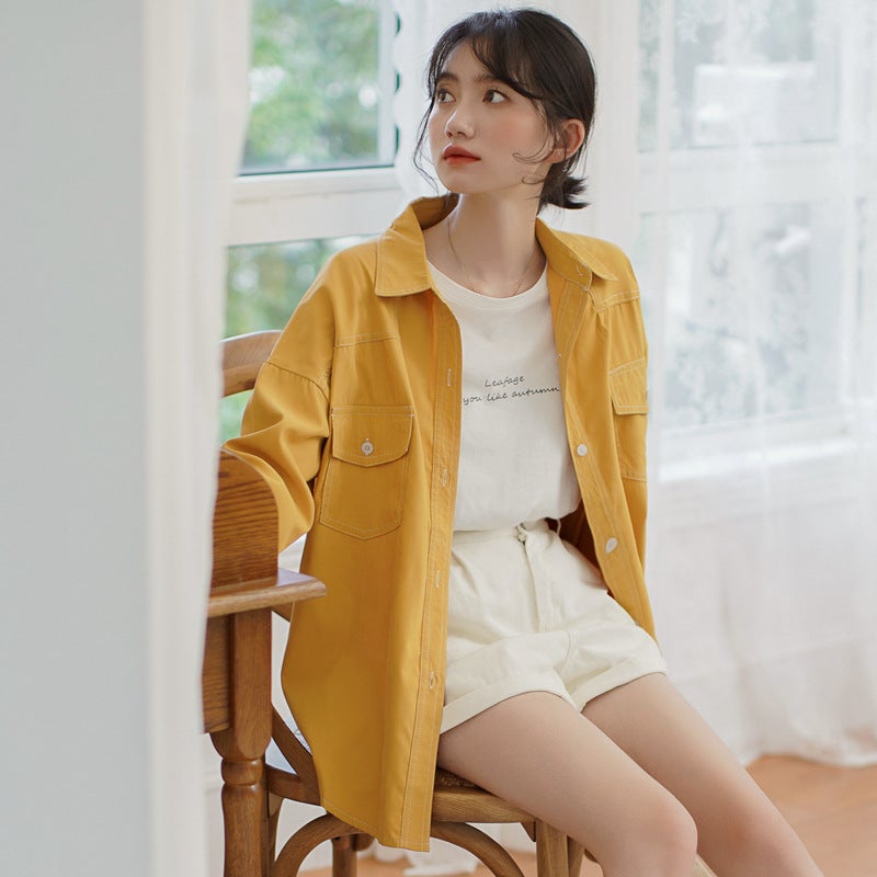 Yellow Shirt Women'S Shirt Retro Hong Kong Style 2022 New Design Niche Early Spring Outer Wear Versatile Jacket - Image 3