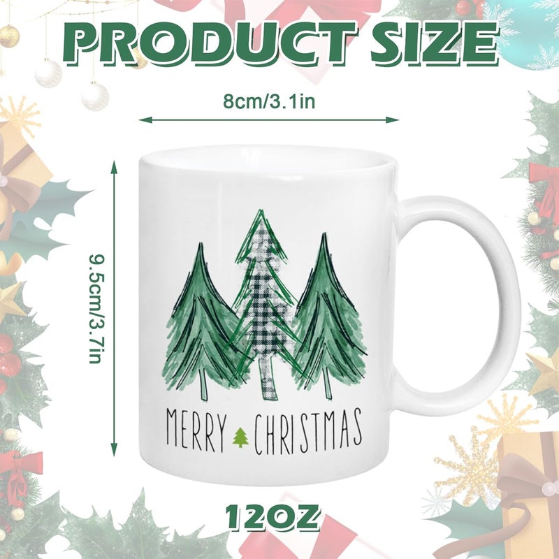 Whaline 2Pcs Christmas Mug Set 12oz Watercolor Plaid Xmas Tree Truck Coffee Mug Ceramic Party Cups for Home School Office Housewarming Gift - Image 2