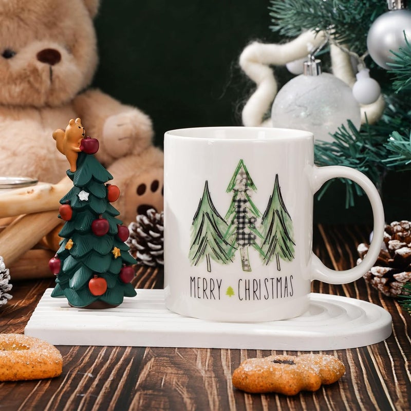 Whaline 2Pcs Christmas Mug Set 12oz Watercolor Plaid Xmas Tree Truck Coffee Mug Ceramic Party Cups for Home School Office Housewarming Gift - Image 4