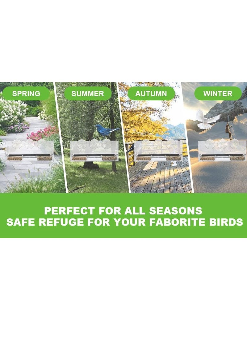 KASTWAVE Clear Window Tray Bird Feeder, Squirrel Proof Window Weatherproof Outdoor Bird Feeders with 3 Section Tray and Roof Cover, Hangout Clear Bird House, Large Outside Hanging Birdhouse. - Image 3