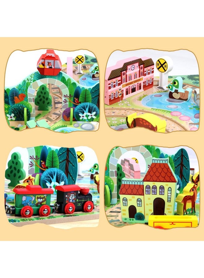 Joqutoys 18 Piece Train Set for Toddlers, Wooden Take-Along Tabletop Railroad for Kids Age 3+, Portable Durable Train Tracks Train Toys with 4 Trains, Bridge, Play Pieces - Image 4