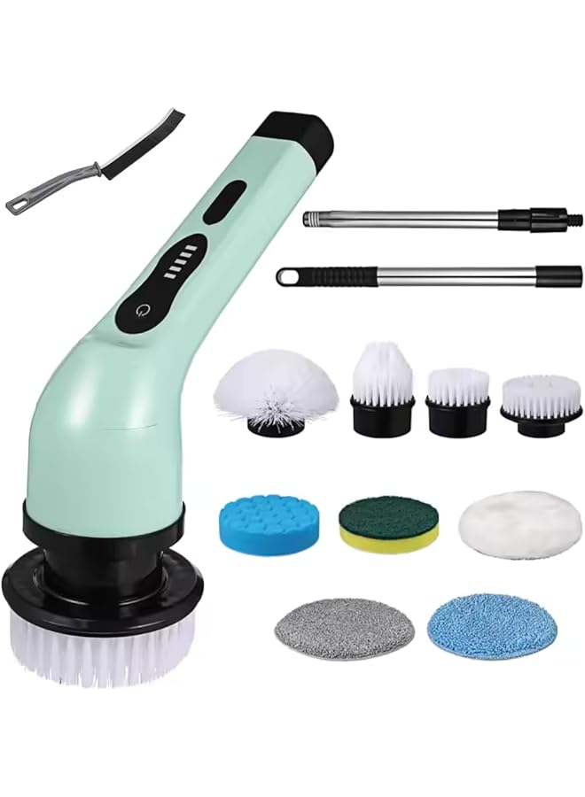 promass 10-1 Cordless Electric Spin Scrubber, Electric Cleaning Brush with 10 Replacement Brush Heads, 90Ms Working Time, 3 Adjustable Handle, 2 Adjustable Speeds for Bathroom Kitchen Bathtub Glass Car - Image 1