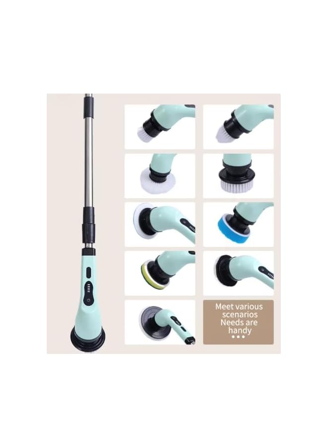 promass 10-1 Cordless Electric Spin Scrubber, Electric Cleaning Brush with 10 Replacement Brush Heads, 90Ms Working Time, 3 Adjustable Handle, 2 Adjustable Speeds for Bathroom Kitchen Bathtub Glass Car - Image 3