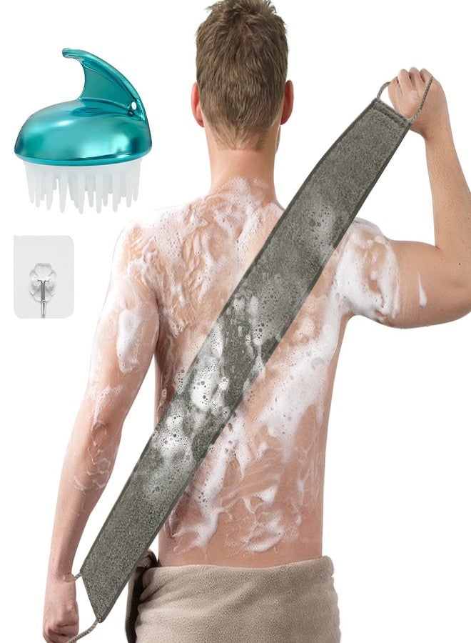 WOBEVB Loofah Back Scrubber, 35.4 Inch Exfoliating Back Scrubber for Bath Shower Scrubber for Men and Women, Luffa Scrubber to Deep Clean Your Skin, with Hair Shampoo Brush and Wall Hook - Image 1