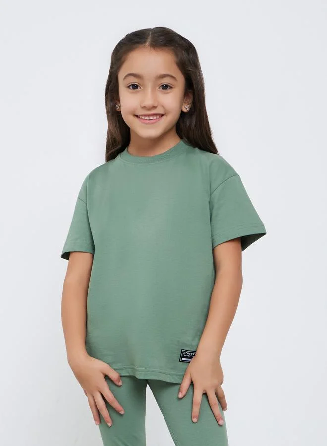 Styli Styli Girls Green Oversized T-Shirt and Leggings Set