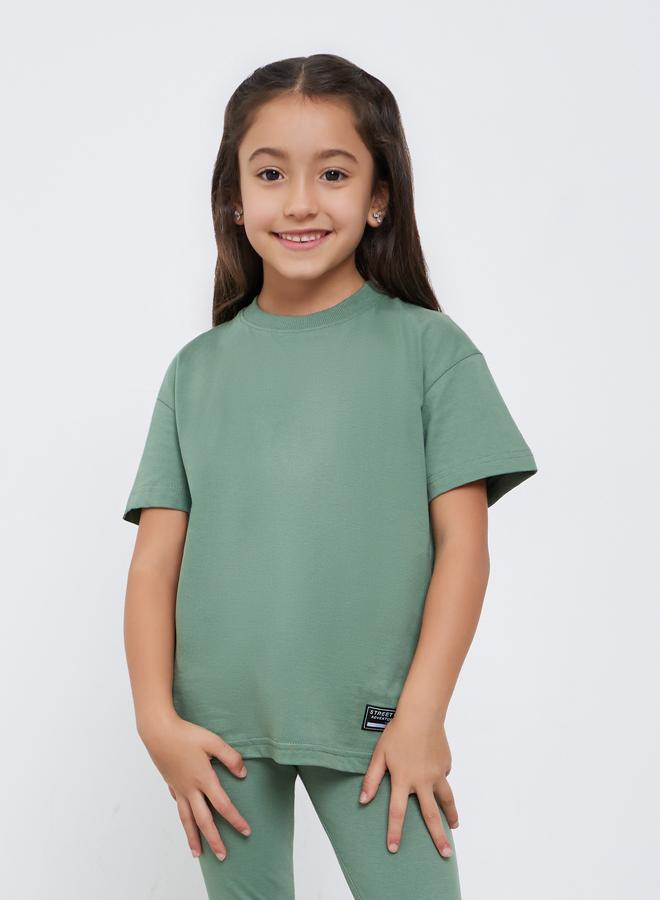 Styli Girls Green Oversized T-Shirt and Leggings Set - Image 2