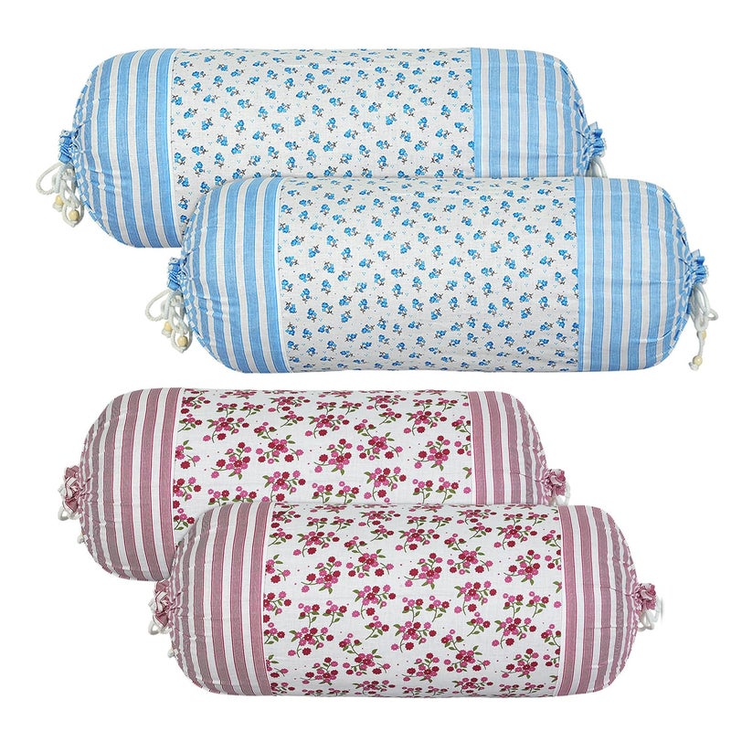 Kuber Industries Bolster Covers | Cotton Bolster Cover Set | Diwan Bolster Cover Set | Bolster Pillow Cover | Flower Masand Cover | 16x32 Inch | Pack of 4 | Multi - Image 1