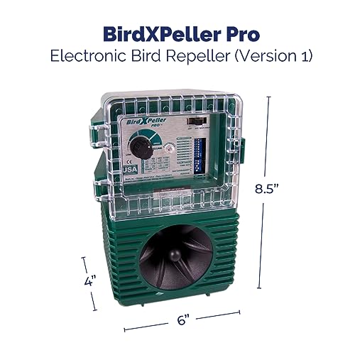 Bird-X جهاز BirdXPeller Pro الإلكتروني لطرد الطيور - الإصدار 1، جهاز تقليد صوتي للطيور، مثالي للحمام، النجوم، العصافير، والطيور البحرية، يغطي حتى 1 فدان، تردد 3-5 كيلوهرتز - Image 2