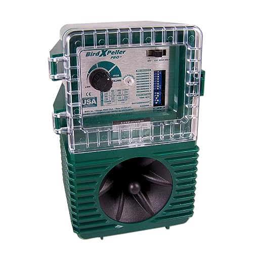 Bird-X جهاز BirdXPeller Pro الإلكتروني لطرد الطيور - الإصدار 1، جهاز تقليد صوتي للطيور، مثالي للحمام، النجوم، العصافير، والطيور البحرية، يغطي حتى 1 فدان، تردد 3-5 كيلوهرتز - Image 1