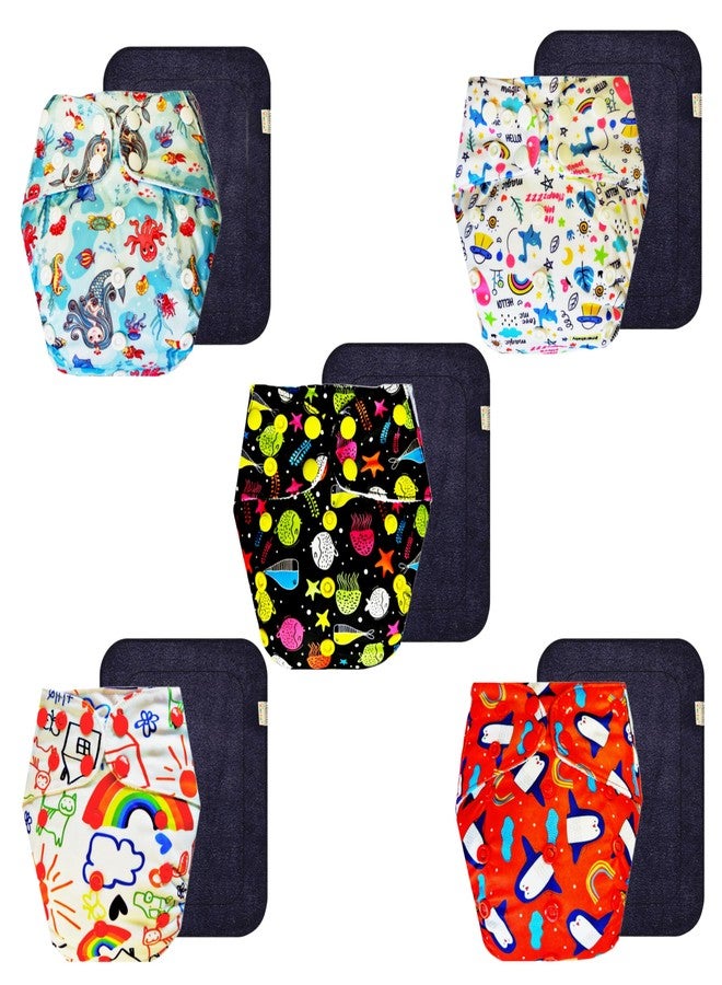 Dumbledo Premium Cloth Diaper with Black Insert (Pack of 5) | Hypoallergenic | Breathable | Travel Friendly | Worry-Free Diapering | 3 Months - 3 Years | Unisex Baby - Image 1