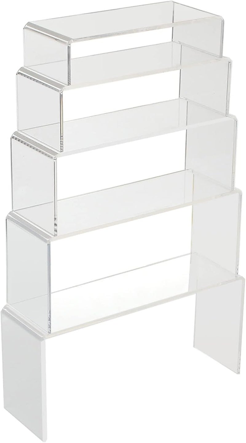 TPGP LOLYSIC 5-Piece Acrylic Display Riser Set - Clear Rectangular Stands for Jewelry, Lipstick, and Collectibles - Image 1