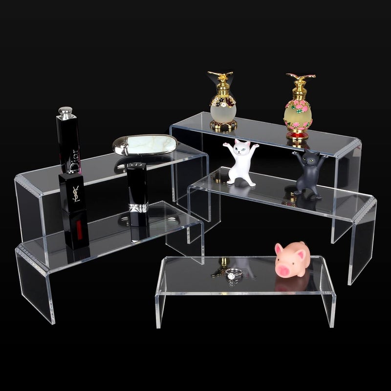 TPGP LOLYSIC 5-Piece Acrylic Display Riser Set - Clear Rectangular Stands for Jewelry, Lipstick, and Collectibles - Image 4