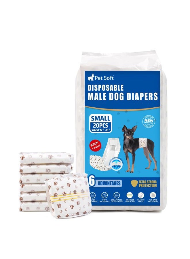 Pet Soft Dog Diapers Male - Disposable Male Dog Wraps Wetness Indicator, Ultra Absorbent Doggie Diapers Comfortable for Incontinence Excitable Urination, 20pcs Small - Image 1