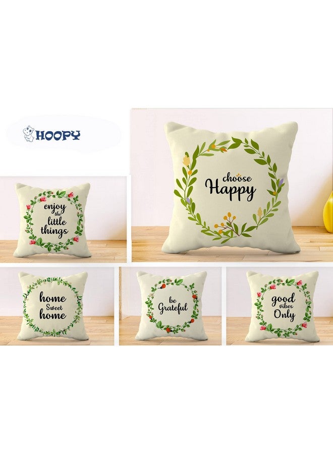 HOOPY Canvas Set of 5 Designer Decorative Throw Pillow/Cushion Covers (16 Inch X 16 Inch, Inspirational Quotes Print), 100 TC, Multicolor - Image 2
