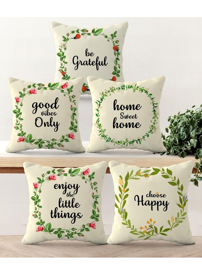HOOPY Canvas Set of 5 Designer Decorative Throw Pillow/Cushion Covers (16 Inch X 16 Inch, Inspirational Quotes Print), 100 TC, Multicolor - Image 1