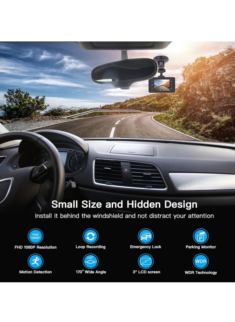 Agc - 1080P Full HD Car Dash Cam with 3" LCD, 170° Wide Angle, Emergency Lock, Parking Monitor, G-Sensor, Motion Detection, Loop Recording ET10378 - Image 1