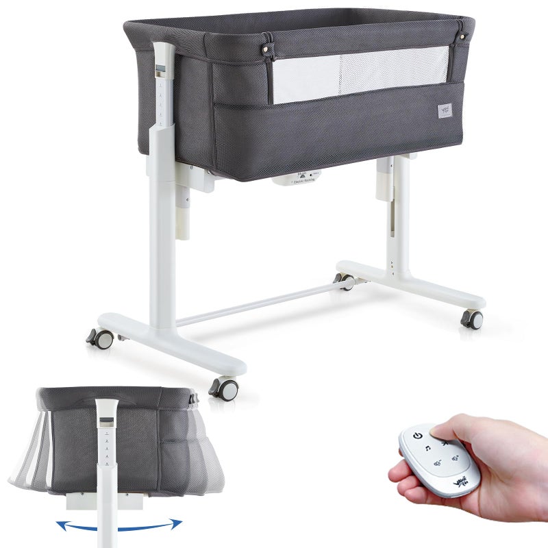 VaVaSoo VaVaSoo Rocking Bassinet for Baby Automatic Bedside Crib Electric Cradle 5 Heights Adjustable Bedside Sleeper for Babies Infant Smart Auto Rocking Crib 3 in 1 Bassinet on Wheels Dark Grey
