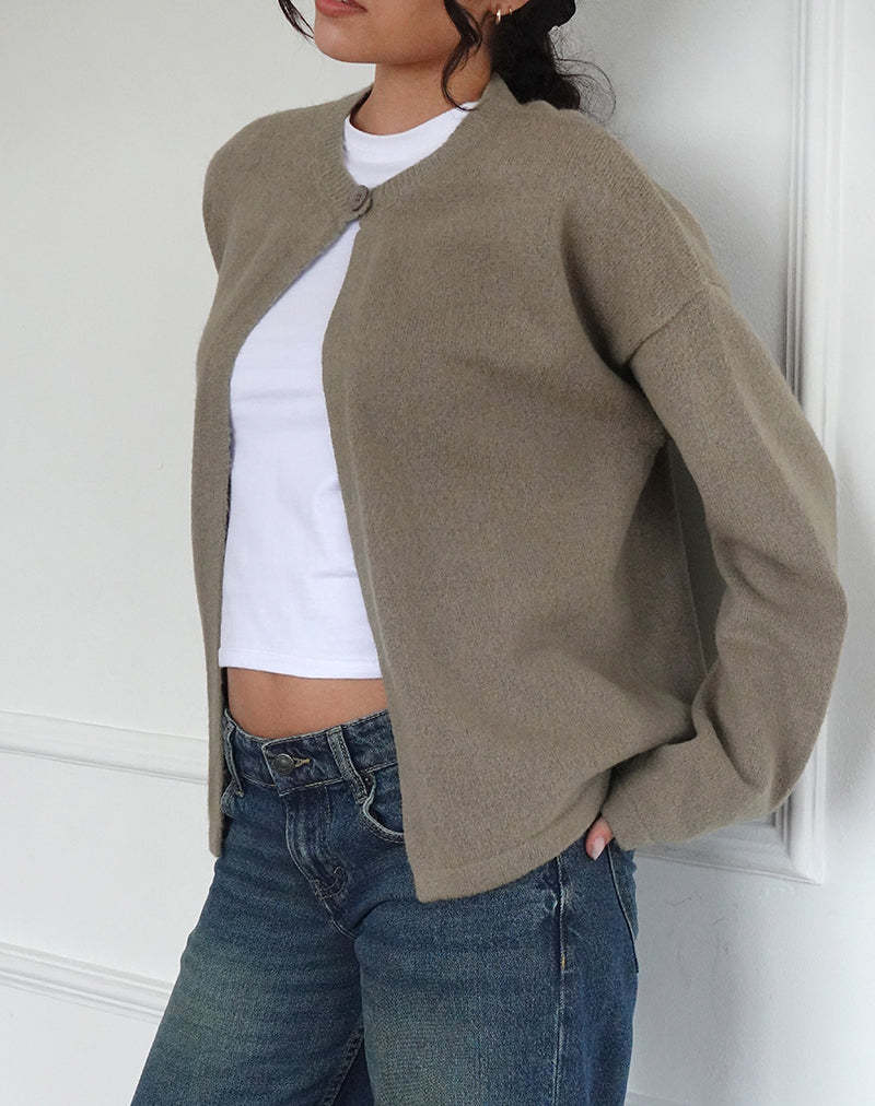 Style Simple Commuter Fashion One-Button Knitted Cardigan Solid Color Long-Sleeved Sweater Jacket - Image 1