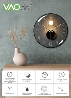 VAOdo 12 Inch Wall Clock Silent Quartz Clock Tempered Anti-Fog Glass Accurate Travel Time Home Decoration Clock Suitable for Bedroom Kitchen Living Room Office  - Image 5