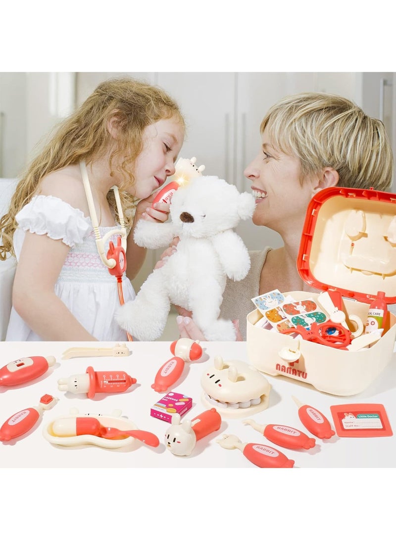 مجموعة ألعاب الطبيب للأطفال 26 قطعة طقم طبيب الأسنان مجموعة لعب الأدوار مجموعة التظاهر اللعب طقم طبي فستان وردي طقم الطبيب - Image 2