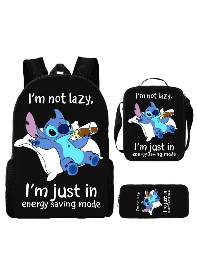 General 3-Piece Cartoon Stitch 3D Print Backpack Set  - Image 1