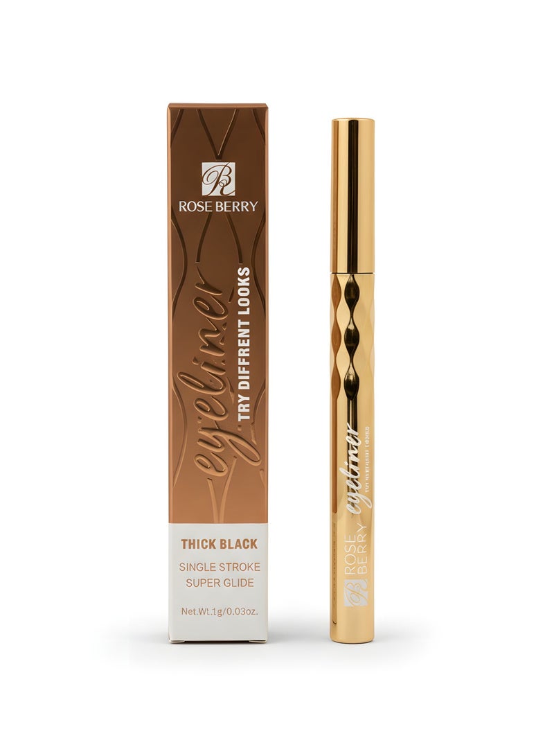 Rose Berry Eyeliner Thick Black, Single Stroke Super Glide Liquid Eyeliner, 1g - Image 2