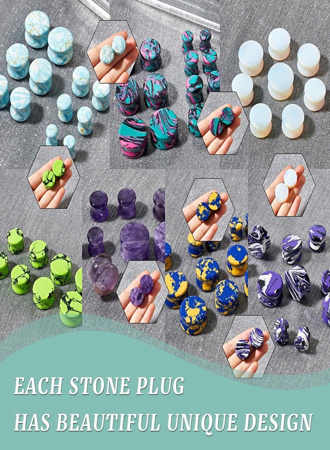 Qmcandy 2PCS Stone Ear Gauges Plugs Saddle Opalite Amethyst Stone Double Flared Ear Tunnels Expander Earrings for Women Men 2g-3/4 - Image 5