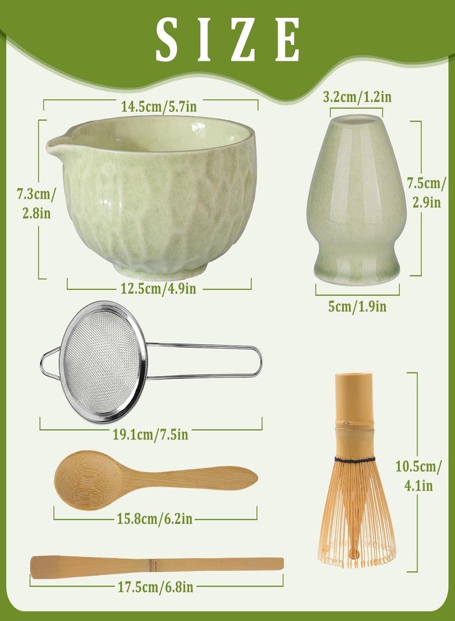 Boosolo Matcha whisk Set,Japanese Matcha Set,Matcha Bowl with Spout,Matcha Whisk and Holder,Bamboo Scoop,Sifter - 6 Pcs Tea Set for Matcha Lover,Tea Ceremony(Green) - Image 2