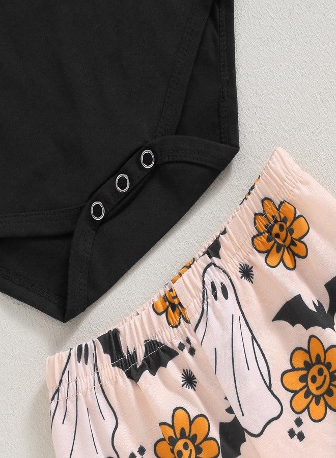 fhutpw Newborn Baby Girl Halloween Clothes Long Sleeve Romper Tops Pumpkin Bell-Bottom Pants Headband Infant Fall Outfits (A- Black Spooky Season, 3-6 Months) - Image 5