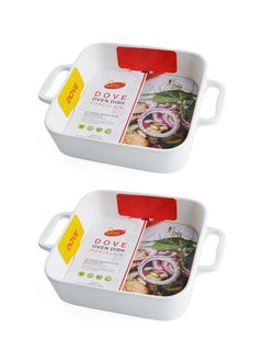 Dove 2-Piece Square Porcelain Baking Dish With Handles 10 Inch 24.8x18.6x5.2CM White  - Image 1