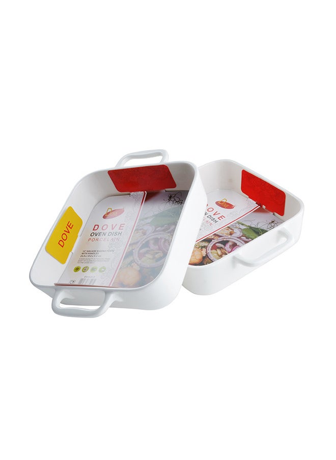 Dove 2-Piece Square Porcelain Baking Dish With Handles 10 Inch 24.8x18.6x5.2CM White  - Image 3