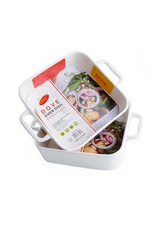Dove 2-Piece Square Porcelain Baking Dish With Handles 10 Inch 24.8x18.6x5.2CM White  - Image 2