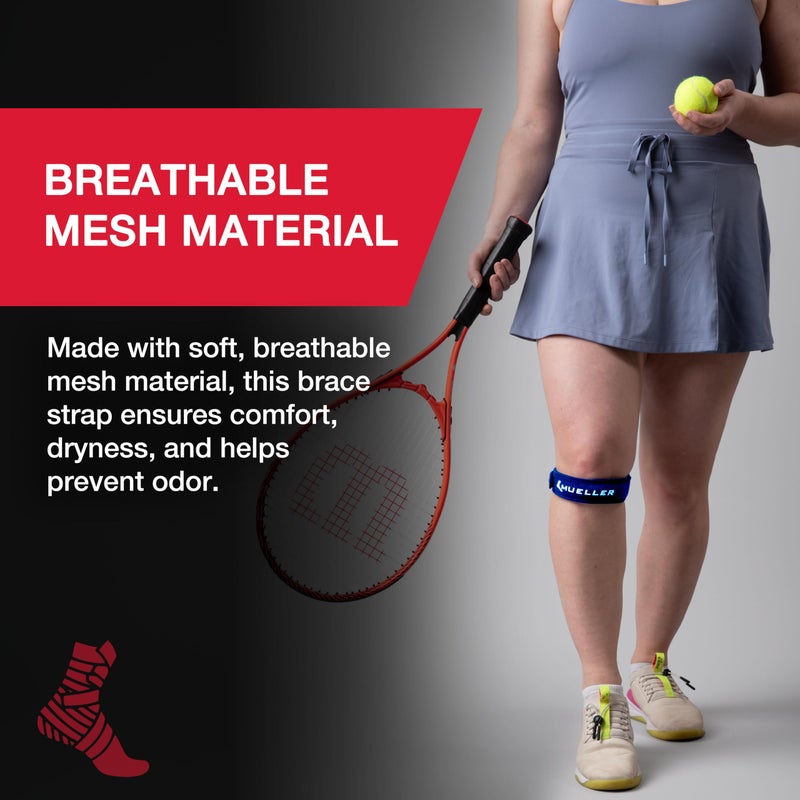 MUELLER Sports Medicine Jumper's Knee Single Strap for Men and Women, Knee Compression and Pain Relief Support, Ideal for Osgood-Schlatter's, Patellar Tendinitis, Blue, One Size - Image 2
