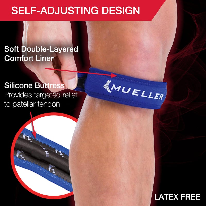 MUELLER Sports Medicine Jumper's Knee Single Strap for Men and Women, Knee Compression and Pain Relief Support, Ideal for Osgood-Schlatter's, Patellar Tendinitis, Blue, One Size - Image 4