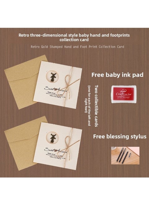 # Baby's Full Moon Footprint Retro Greeting Card Sense Creative Three-dimensional Wind One Year's Birthday Commemoration 100 Days-Specifications:Two Three-dimensional Windmills (comes With Ink Pad And Blessing Pen)