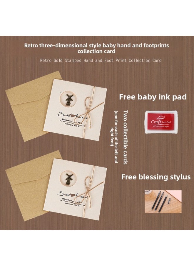 # Baby's Full Moon Footprint Retro Greeting Card Sense Creative Three-dimensional Wind One Year's Birthday Commemoration 100 Days-Specifications:Two Three-dimensional Windmills (comes With Ink Pad And Blessing Pen)