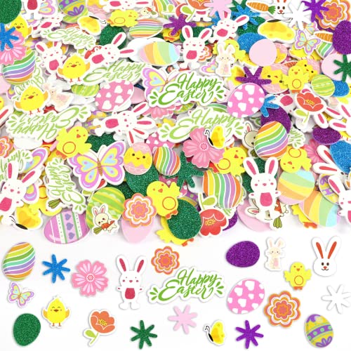 JULBEAR Bulk Easter Foam Stickers 900Pcs Spring Decorative Glitter Self Adhesive Egg Bunny Chick Flower Butterfly Foam Shapes Stickers for Arts Crafts Cards Easter Home Party Decorations Supplies - Image 1
