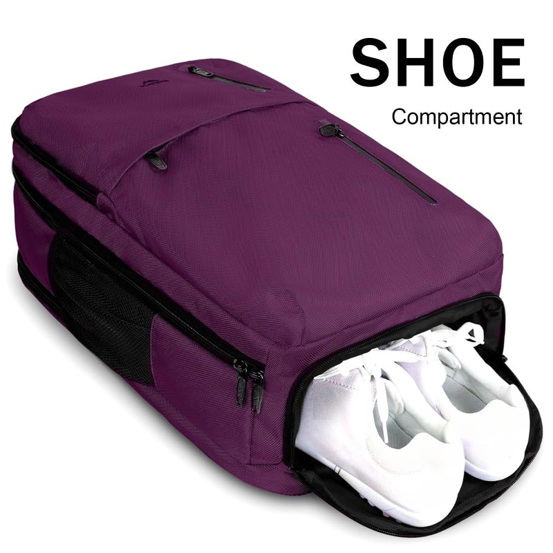 MATEIN Large 45L Travel Backpack for Women, Airline Approved Carry on Backpack with USB Port & Shoe Compartment, Water Resistant Luggage College Overnight Weekender Travel Bag Fit 18" Laptop, Purple - Image 4