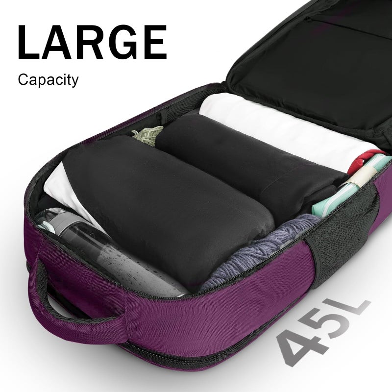 MATEIN Large 45L Travel Backpack for Women, Airline Approved Carry on Backpack with USB Port & Shoe Compartment, Water Resistant Luggage College Overnight Weekender Travel Bag Fit 18" Laptop, Purple - Image 3